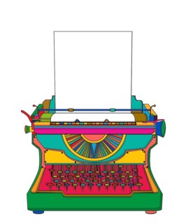 Colored typewriter vector over white background