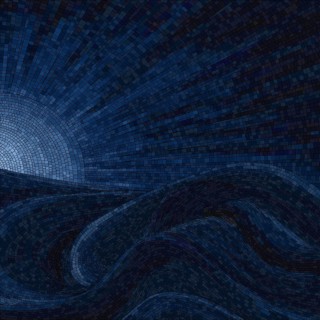 Mosaic art vector background with moon and waves