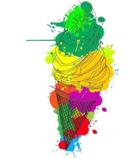 Kiwi ice cream outlined over colored spot