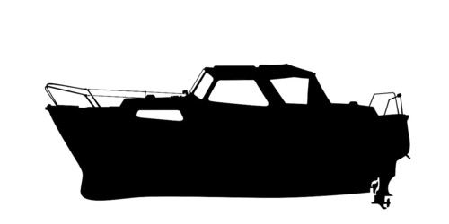 Motor yacht silhouette over white background