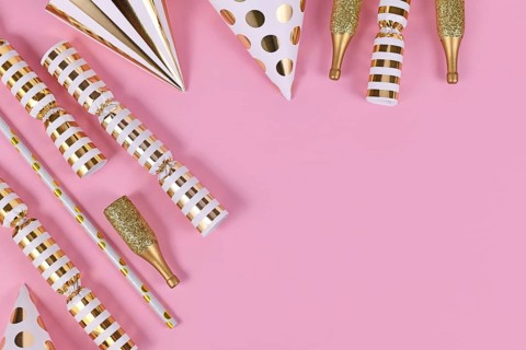 Golden party objects like hats