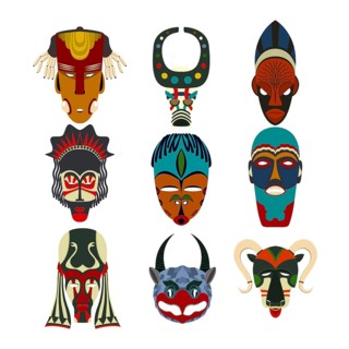 Vector tribal masks set
