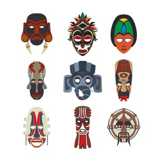Vector tribal masks set