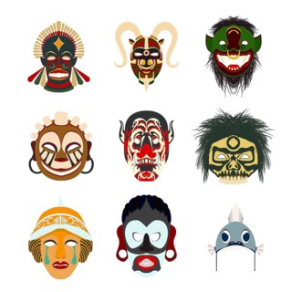 Vector tribal masks set