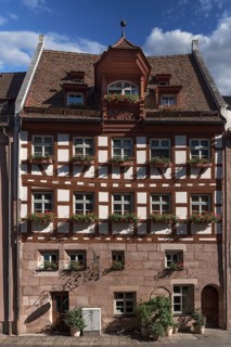 Historic half-timbered house with dormer window