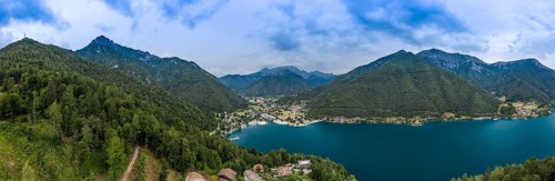 A 180 degree view of lake Ledro in the province of Trento Italy