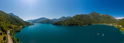 A 180 degree view of lake Ledro in the province of Trento Italy