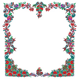 Hungarian folk style floral frame over white background with copy space