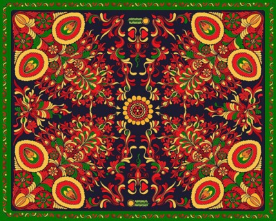 Vector floral rectangular composition for rug