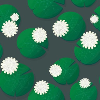 Water Lily seamless vector pattern floating over white background