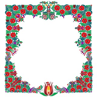 Hungarian folk style floral frame over white background with copy space