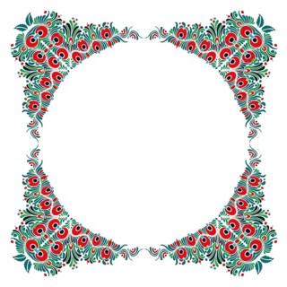 Hungarian folk style floral frame over white background with copy space