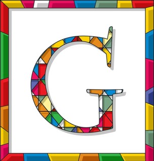 Stained glass letter G over white background