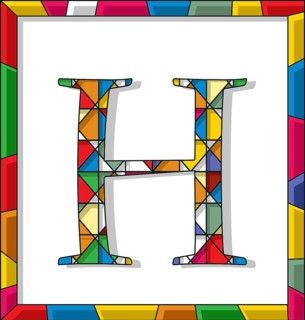 Stained glass letter H over white background