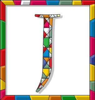 Stained glass letter J over white background