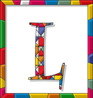 Stained glass letter L over white background