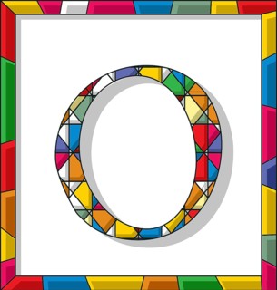 Stained glass letter O over white background