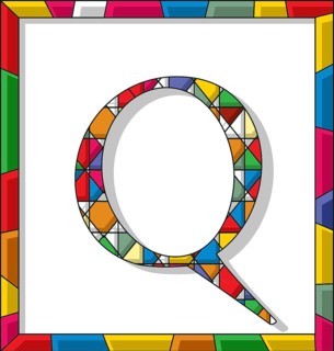 Stained glass letter Q over white background