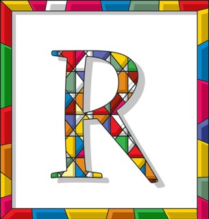 Stained glass letter R over white background
