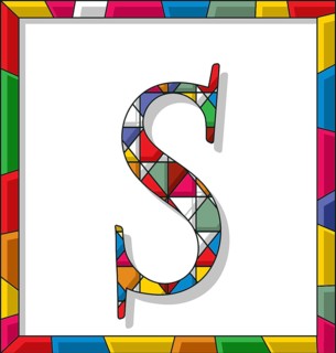 Stained glass letter S over white background