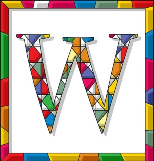 Stained glass letter W over white background