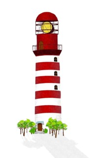 Watecor style drawing of a lighthouse over white background