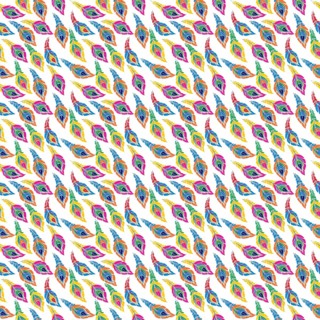 Watercolor style drawing pattern with colored peacock feathers