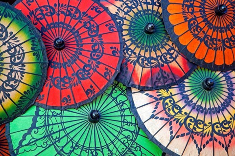 Asian colourful opened oil paper parasols