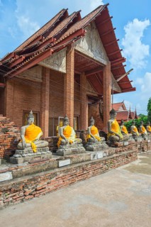 Buddha statues around the central stupa