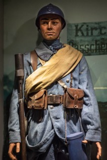 French uniform of a soldier of the First World War in the Memorial Museum Passchendaele 1917 in Zonnebeke