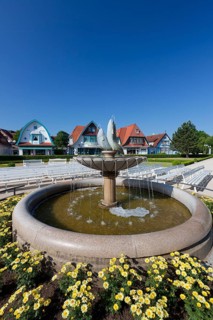 Fountains and benches in the spa gardens of the seaside resort of Boltenhagen
