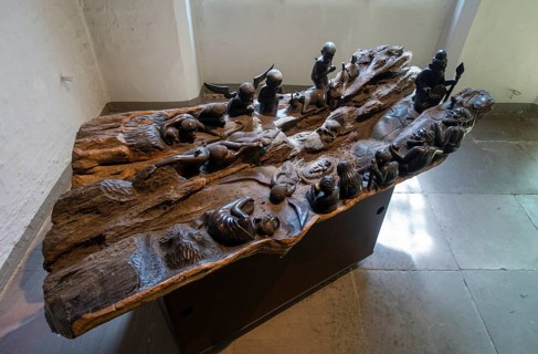 Wooden nativity scene scene in the main Protestant church of St. Johannis