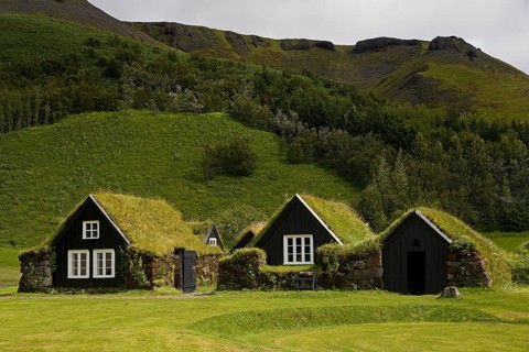 Historic farm with sod buildings at Skogasafn Museum