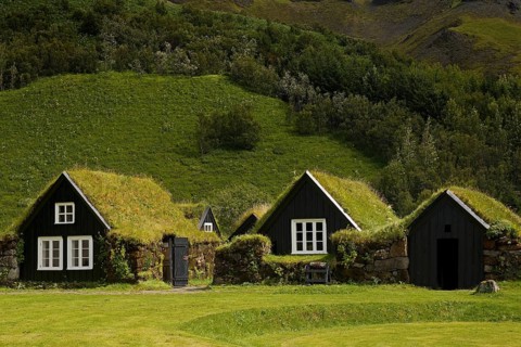 Historic farm with sod buildings at Skogasafn Museum