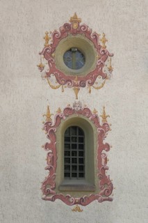 Church windows with frescoes and illusion painting at the pilgrimage church of Our Lady in Todtmoos