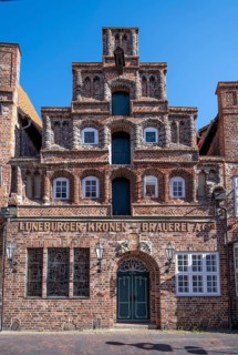 Old brick building of the Lueneburg Kronen brewery in the old town