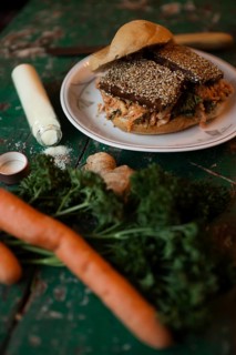 Vegan tofu burger with sesame seeds