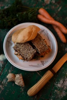 Vegan tofu burger with sesame seeds