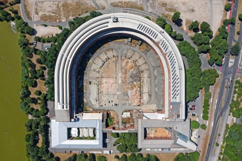 Aerial view of unfinished Congress Hall of the NSDAP in the Third Reich