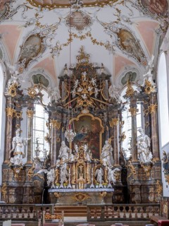 High altar in the rococo church of St. Ulrich