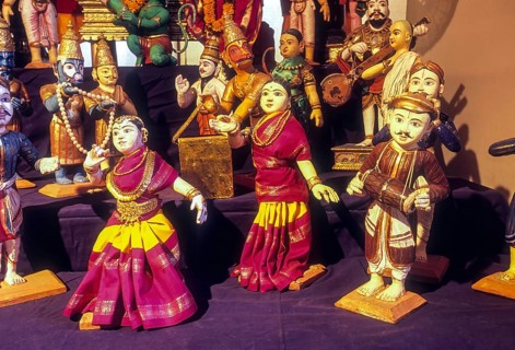 Doll display of kolu during the Navratri festival in Tamil Nadu