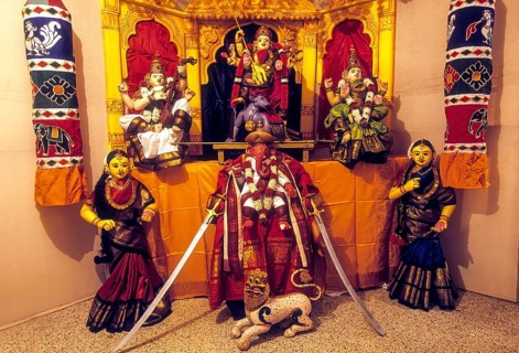 Doll display of kolu during the Navratri festival in Tamil Nadu