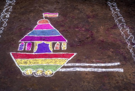 Kolam Rangoli of temple chariot