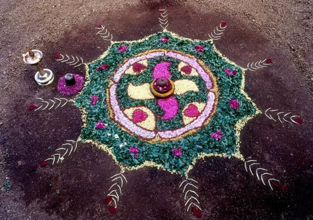 Floral decoration during Onam festival