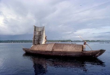 A dhow cargo boat in Kollam Quillon backwaters