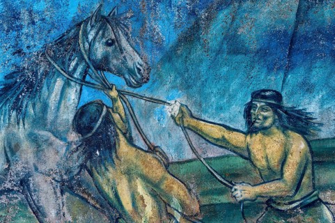 Mural depicting the cultural heritage of the Aonikenk and Kaweshar ethnic group