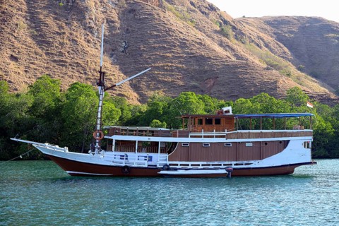 Typical tourist ship anchors off Rinca Island