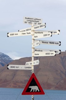Signpost and Polar Bear Warning Sign on Spitsbergen