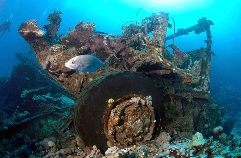 Wreck of a sunken Toyota truck