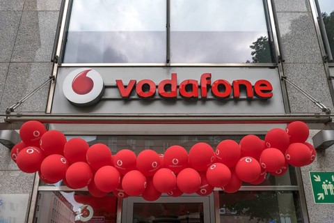 Red balloons at a Vodafone branch